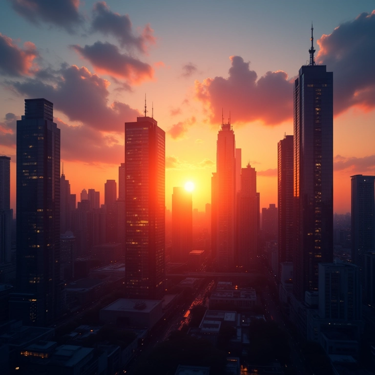 Cidades modernas ao pôr do sol simbolizando o Corporate Venture.