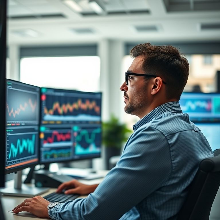 Day trader experiente analisando gráficos em tempo real.