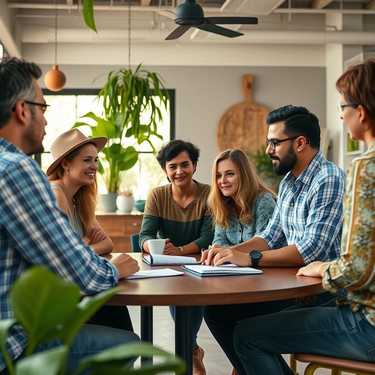 Equipe diversificada colaborando em experiências de cliente personalizadas.