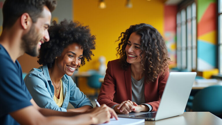 Empreendedores diversos colaborando em MVP de landing page.