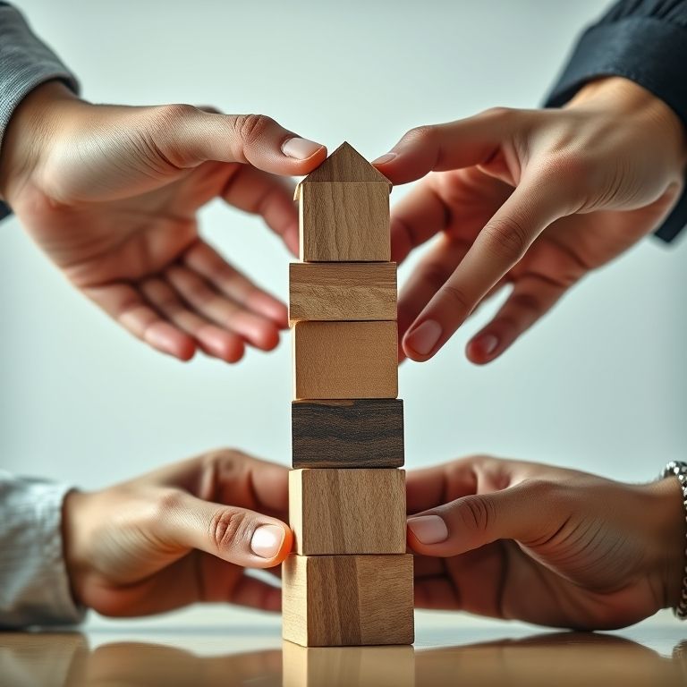 Mãos diversas empilhando blocos coloridos, representando empresas crescendo com debêntures.