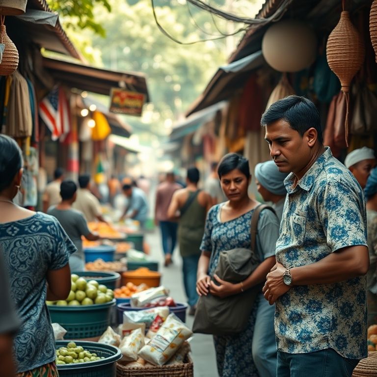 Mercado brasileiro vibrante, pessoas trocando mercadorias, simbolizando antifragilidade.