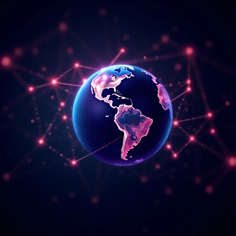 Representação visual de uma rede descentralizada conectada globalmente, simbolizando o futuro da Web3.