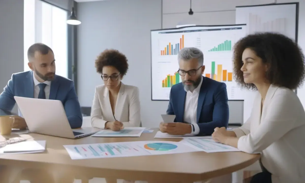 Brasileiros diversos analisam gráficos de investimento em BDRs.