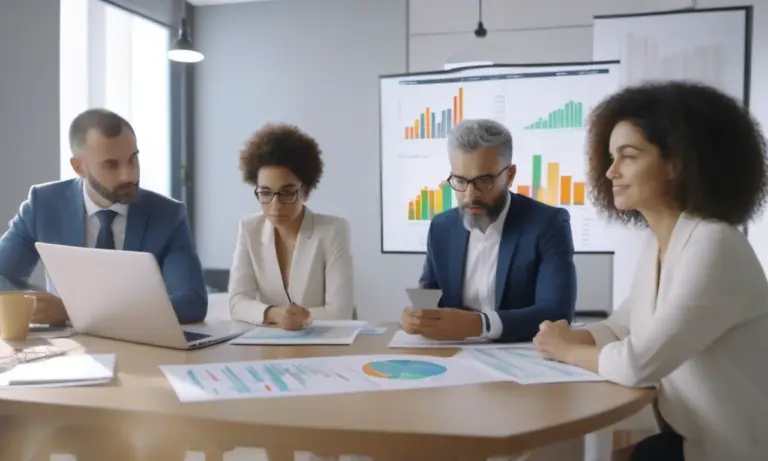 Brasileiros diversos analisam gráficos de investimento em BDRs.