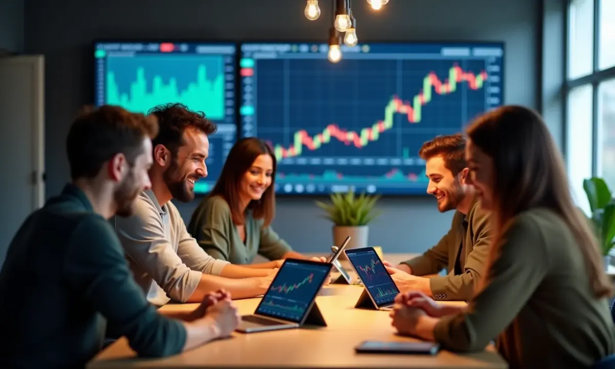 ETFs para Diversificar: A Forma Mais Simples de Investir em Várias Ações de Uma Vez Brasileiros investindo juntos em ETFs com tecnologia.