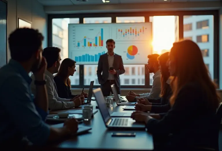 Equipe diversa trabalhando em gestão de tempo com ferramentas digitais.