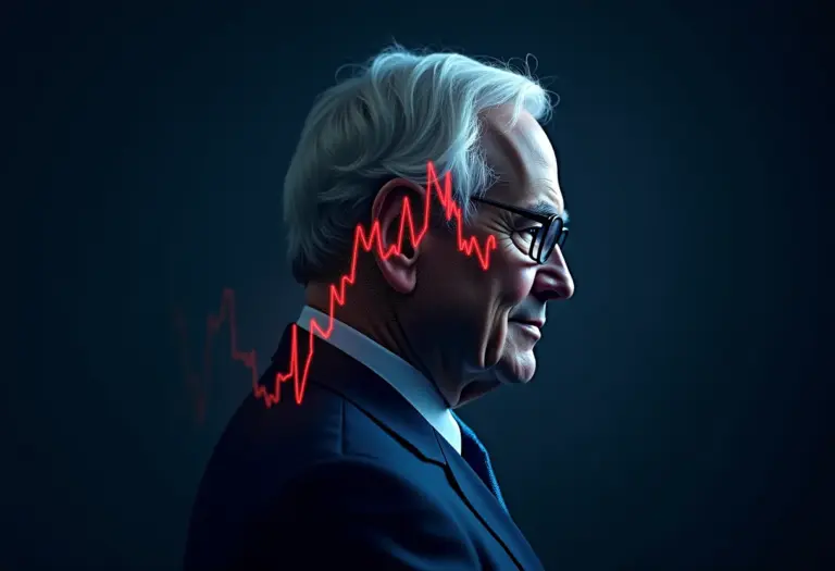 Gráfico estilizado do mercado de touro formando o perfil de Warren Buffett
