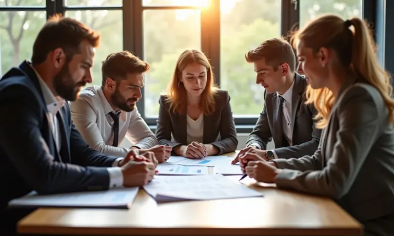 Gestão de Fluxo de Caixa: O Hábito Diário que Salva Pequenas Empresas Grupo diverso de empreendedores analisando finanças em um ambiente iluminado.