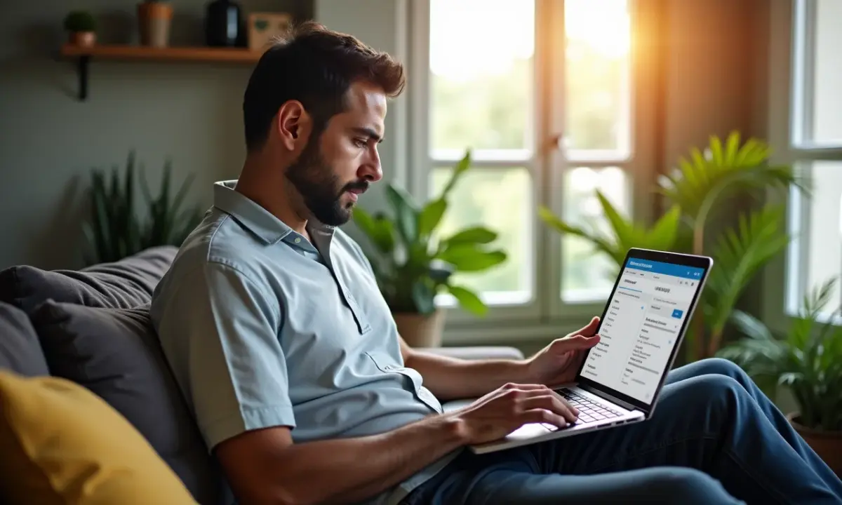 O Que é a Tabela FIPE a Referência de Preços de Veículos Homem pesquisando preços de veículos na Tabela FIPE em um laptop.