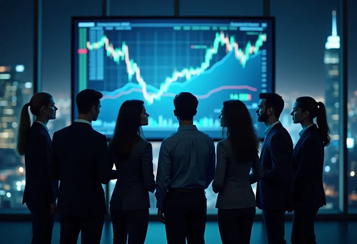 Investir com 100 reais: O guia definitivo para iniciantes Jovens adultos analisando gráficos de investimento.
