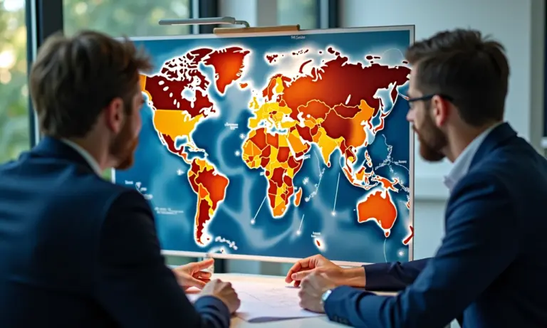 Inovação reversa: o que países ricos aprendem Líderes globais colaborando em mapa mundial, destacando a inovação reversa em mercados emergentes.