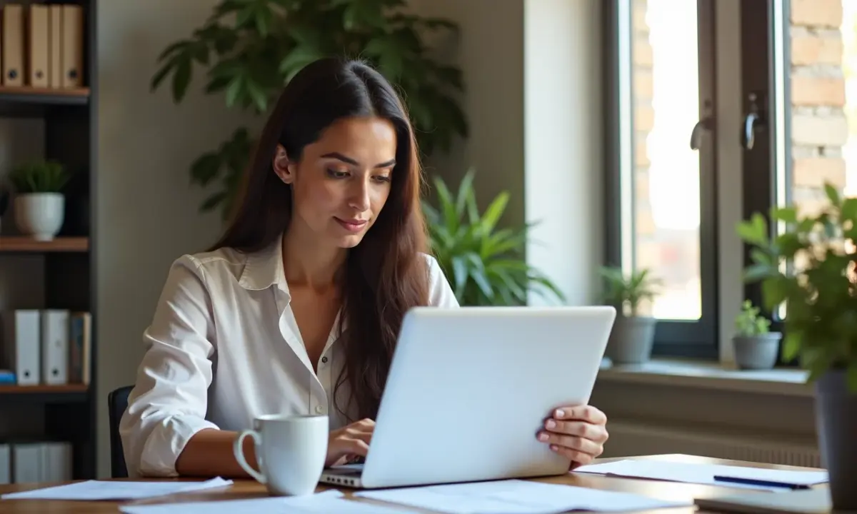 Mulher brasileira planejando a declaração de criptomoedas no imposto de renda.