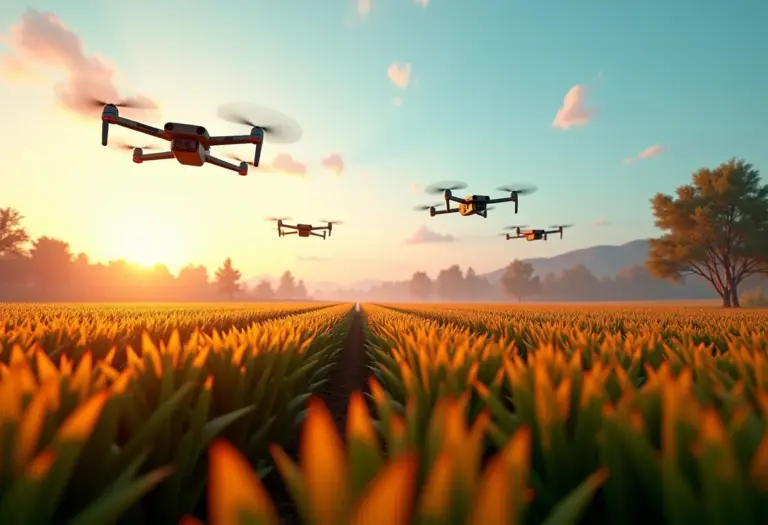 Inovação no agronegócio: O futuro da fazenda está aqui Fazenda futurista com drones monitorando plantações
